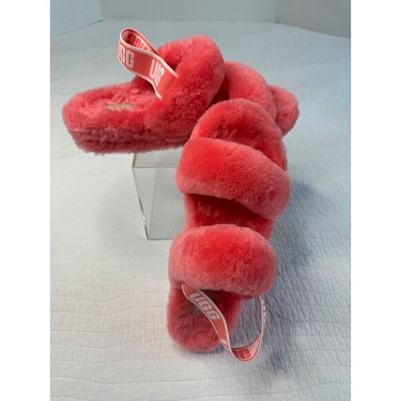 Ugg Womens SZ 8 Fluff Yeah Slide Slippers Pink Shearling Open Toe Indoor/Outdoor - Picture 2 of 9